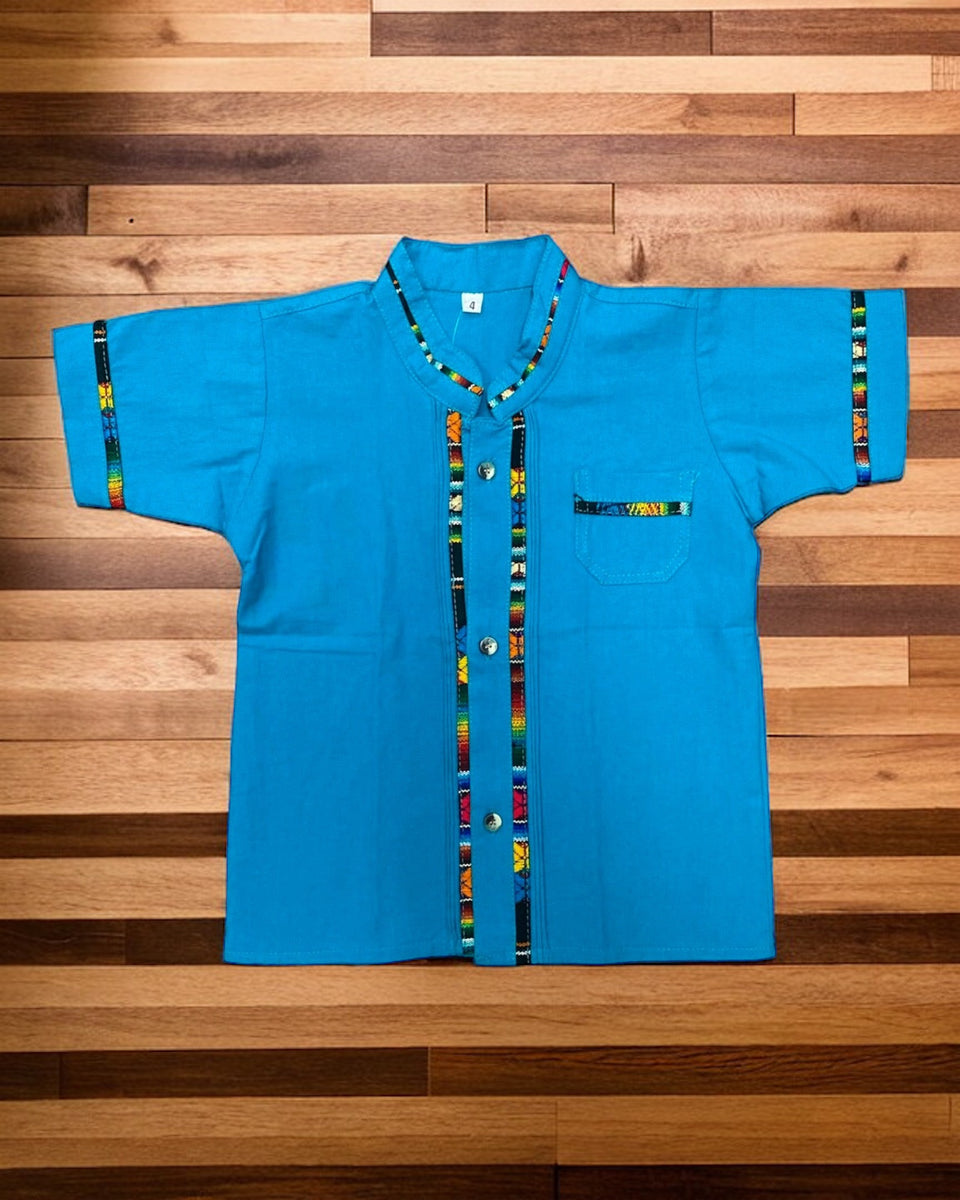 Boys Guayabera Coralillo Teal – Cielito Lindo