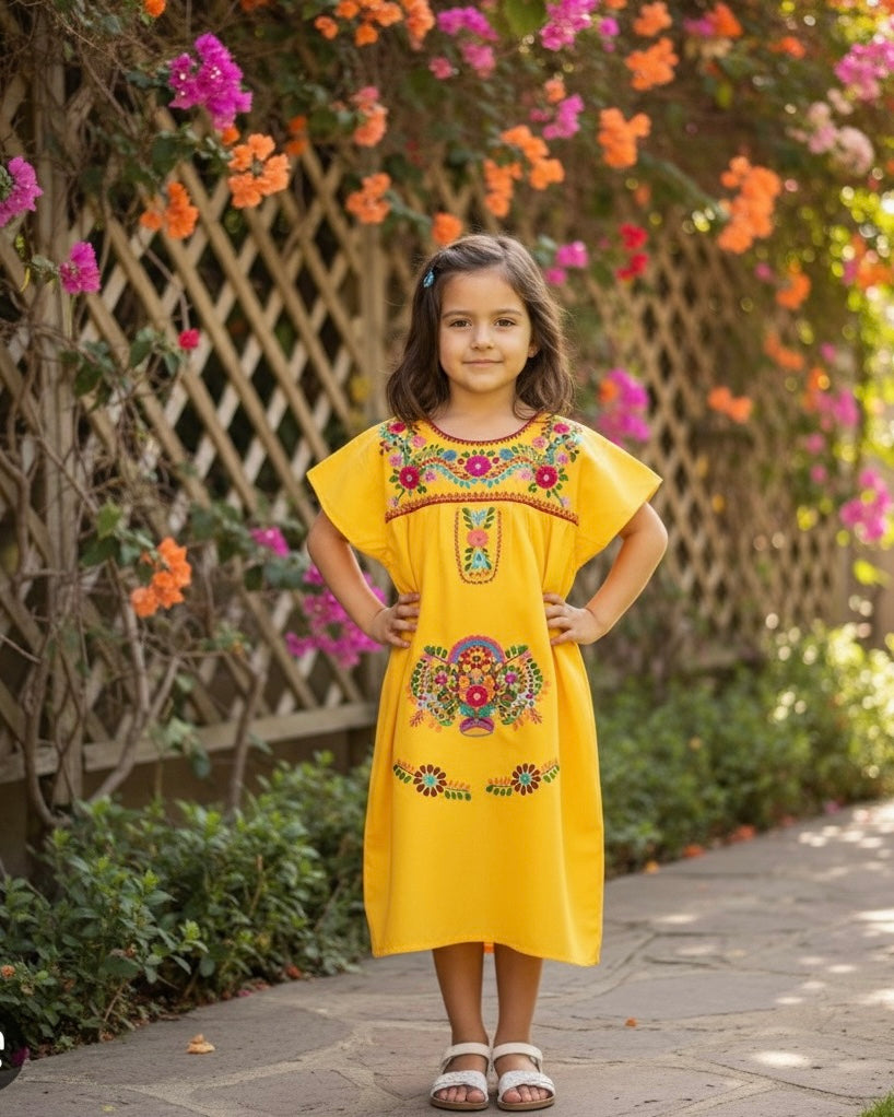 Mexican Puebla Dress for Girls Yellow – Cielito Lindo