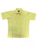 Yellow Linen Guayabera with multicolor Embroidery Short Sleeve