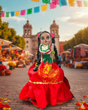Doll in traditional dress with festive background