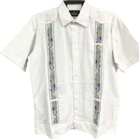 White Linen Guayabera with Multicolor Embroidery Short Sleeve