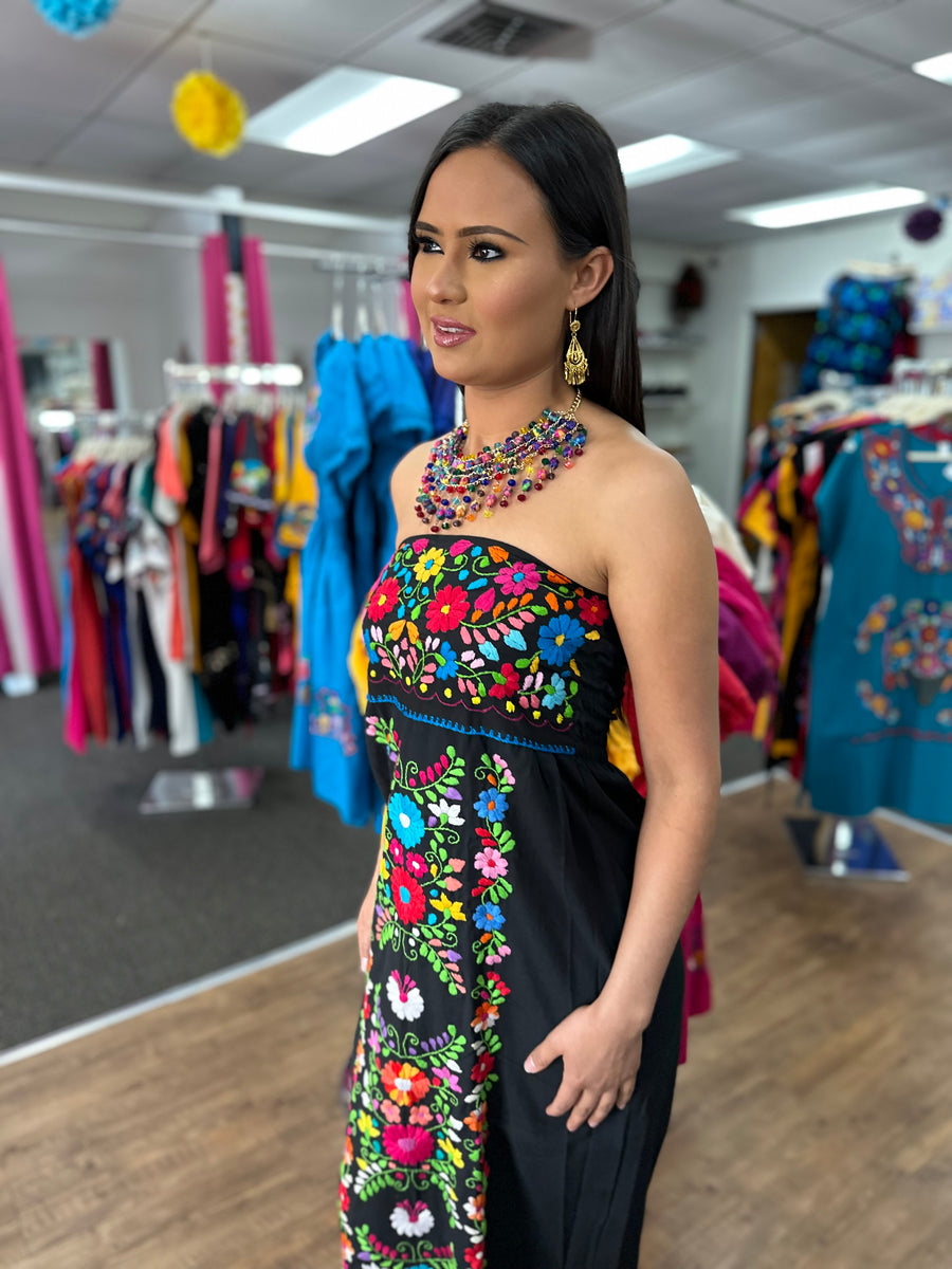 Sara Mexican Strapless Dress Black Cielito Lindo Sara Mexican Strapless Dress Black Cielito Lindo