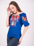 Tecali Embroidered Royal Blue Top