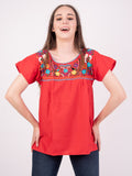 Tehuacan Embroidered Blouse Hot Pink