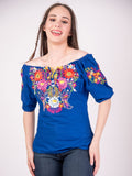 Tecali Embroidered Royal Blue Top