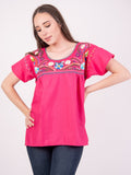 Tehuacan Embroidered Blouse Hot Pink