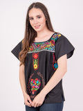 Mexican Tehuacan Full Embroidered Blouse Black - Cielito Lindo