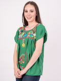 Mexican Tehuacan Full Embroidered Blouse Green - Cielito Lindo