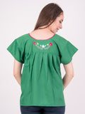 Mexican Tehuacan Full Embroidered Blouse Green - Cielito Lindo