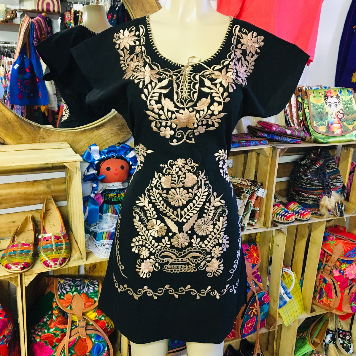 Black and clearance gold mexican dress