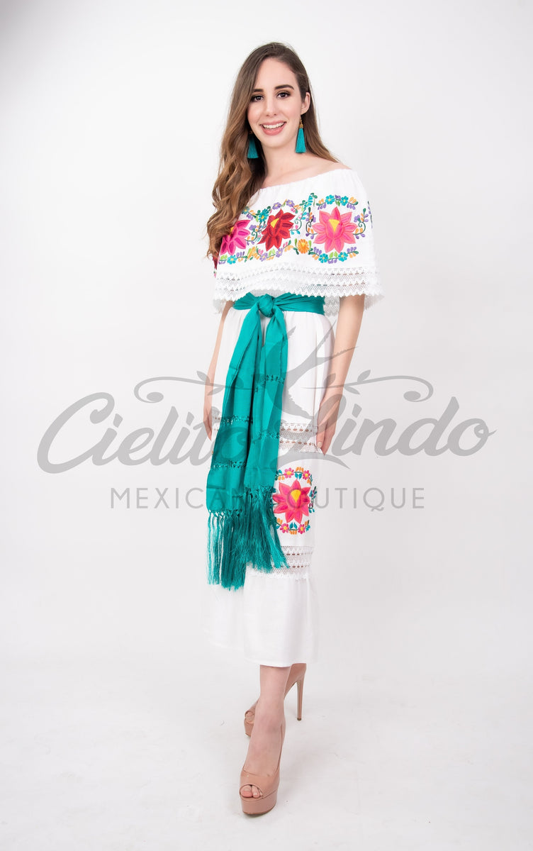 Mexican Luxury Fino Campesino Maxi Dress White Cielito Lindo Mexican Luxury Fino Campesino Maxi Dress White Cielito Lindo