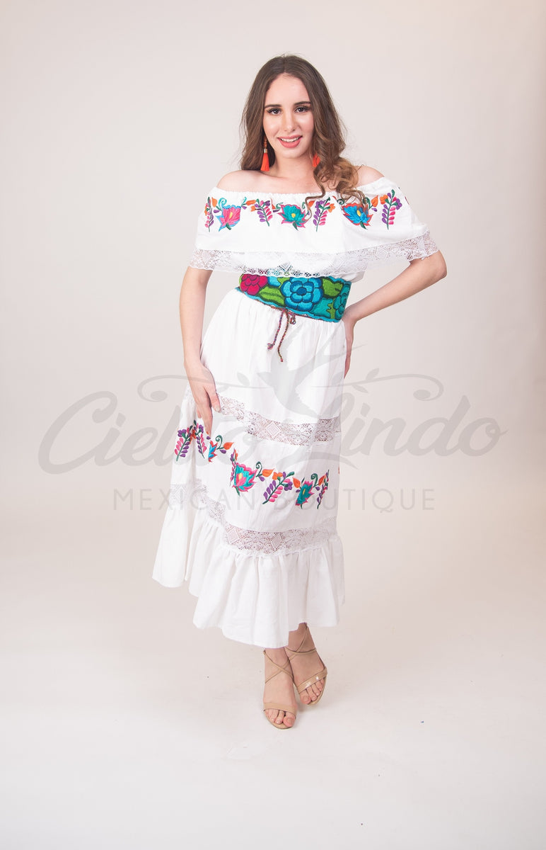 Puebla Dress White & Pink – Cielito Lindo