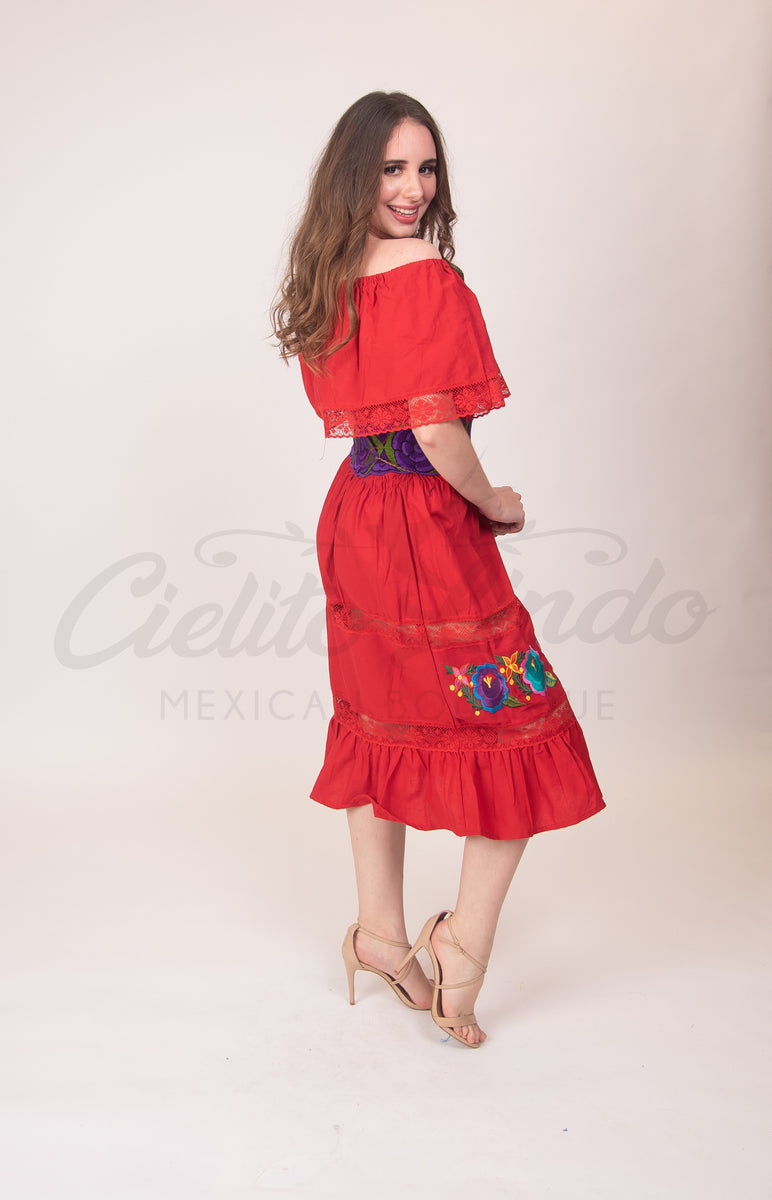 Red mexican dress store off the shoulder