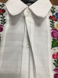 Mexican Boys White Linen Guayabera with Floral Embroidery