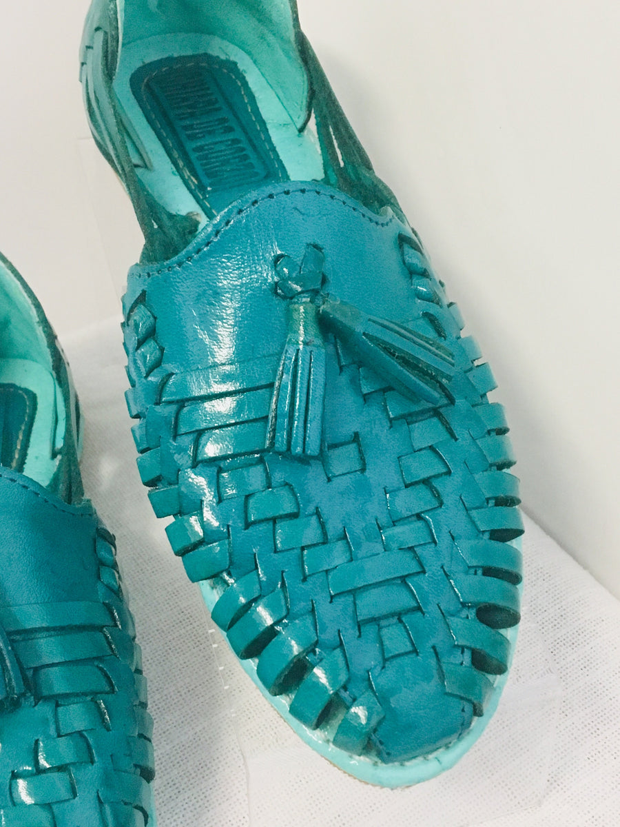 Mexican Handmade Leather Sandals Turquoise with tassels Cielito