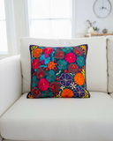 Mexican Purple Floral Embroidered Pillow Cover