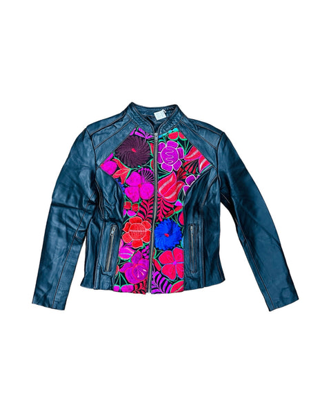 Authentic Leather Floral Embroidered Jacket