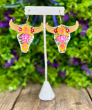Hand Painted Wooden Longhorn Earrings - Cielito Lindo