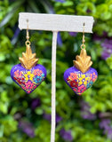 Hand Painted Wooden Sacred Heart Earrings - Cielito Lindo