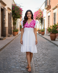Mitla Oaxaca Dress White & Hot Pink