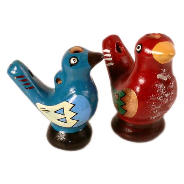 Bird Chirp Water Whistle Warbler Clay Painted Assorted