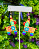 Hand Painted Wooden Donkey Piñata Earrings - Cielito Lindo