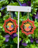 Hand Painted Wooden Mandala Earrings - Cielito Lindo