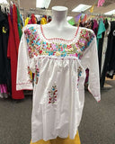 San Antonino Mexican Blouse 3/4 Sleeve White
