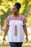 San Antonino Mexican Gala Blouse with Silk Embroidery White