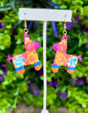 Hand Painted Wooden Donkey Piñata Earrings - Cielito Lindo
