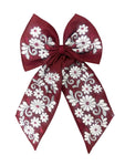 Maroon White Embroidered Hair Bow
