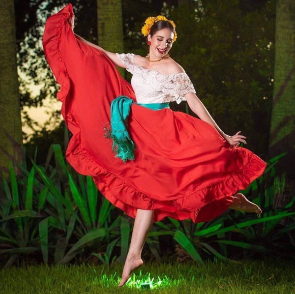 folklorico dress Pink Jalisco Pink / 12Y Printed on both sides Folklorico Dance Dress (Purple)" Art
