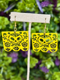 Sugar Skull Papel Picado Wooden Earrings - Cielito Lindo