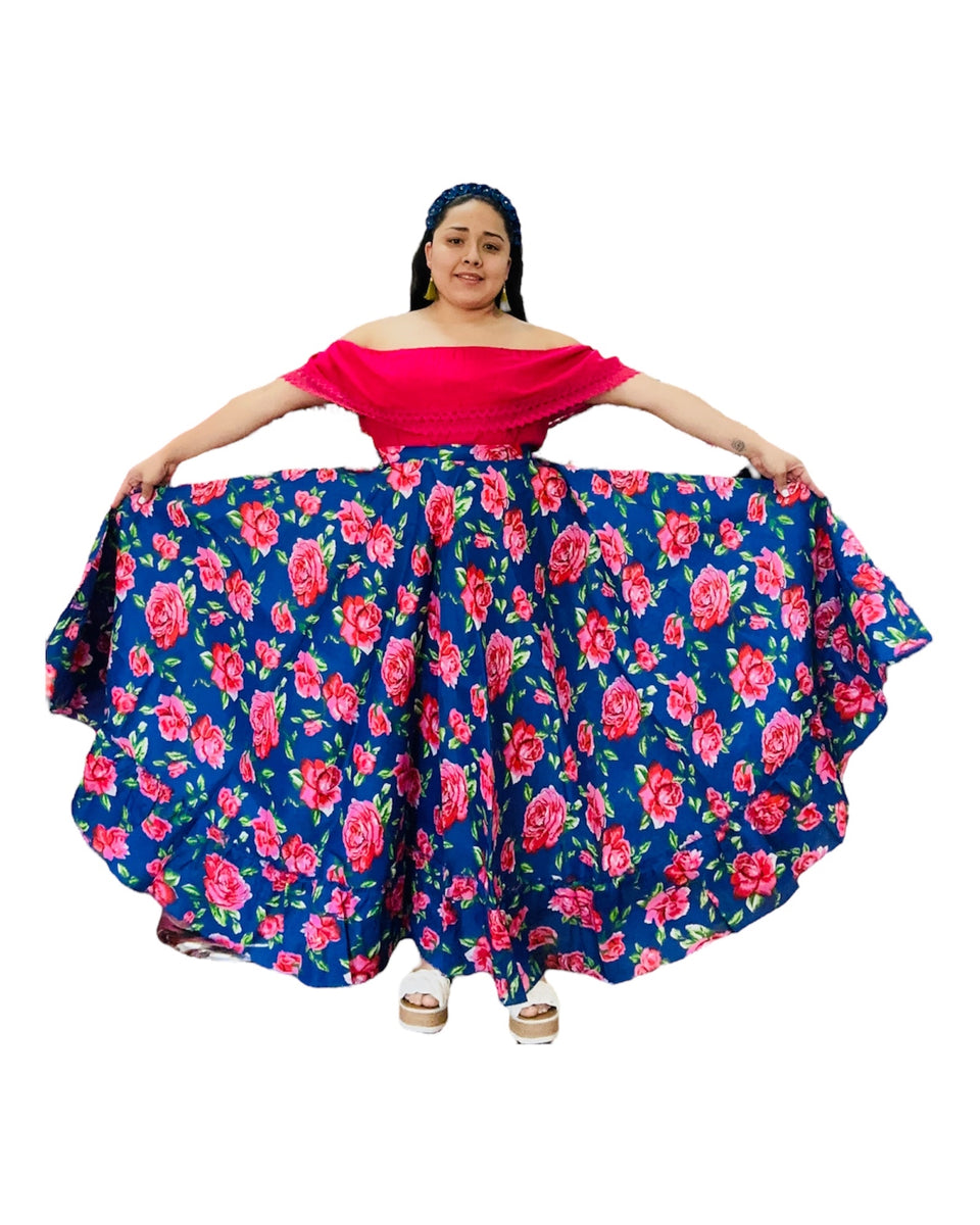 Mexican Folklorico Royal Blue Floral Skirt – Cielito Lindo