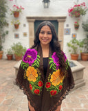 Mexican Floral Brown Shawl