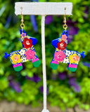 Hand Painted Wooden Donkey Piñata Earrings - Cielito Lindo
