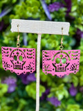 Sugar Skull Papel Picado Wooden Earrings - Cielito Lindo