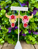 Hand Painted Wooden Longhorn Earrings - Cielito Lindo