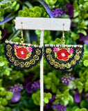 Hand Painted Wooden Fan Earrings - Cielito Lindo
