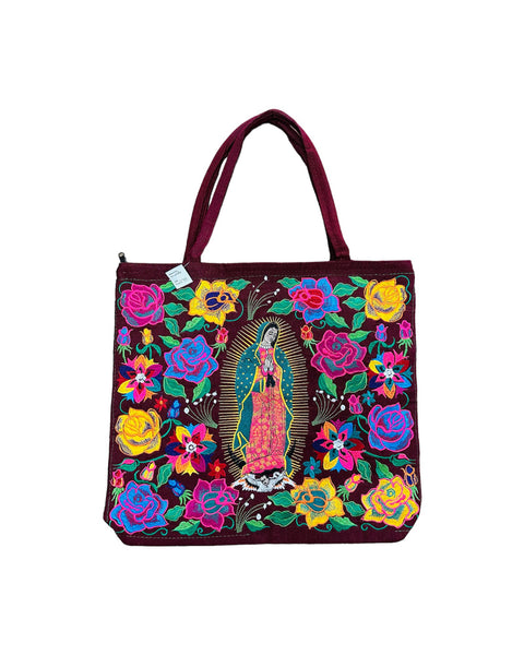Lady Of Guadalupe Burgundy Tote Bag