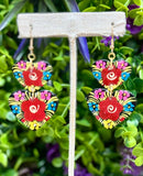 Hand Painted Wooden Double Heart Earrings - Cielito Lindo