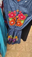Mexican Embroidered Denim Romper - Cielito Lindo