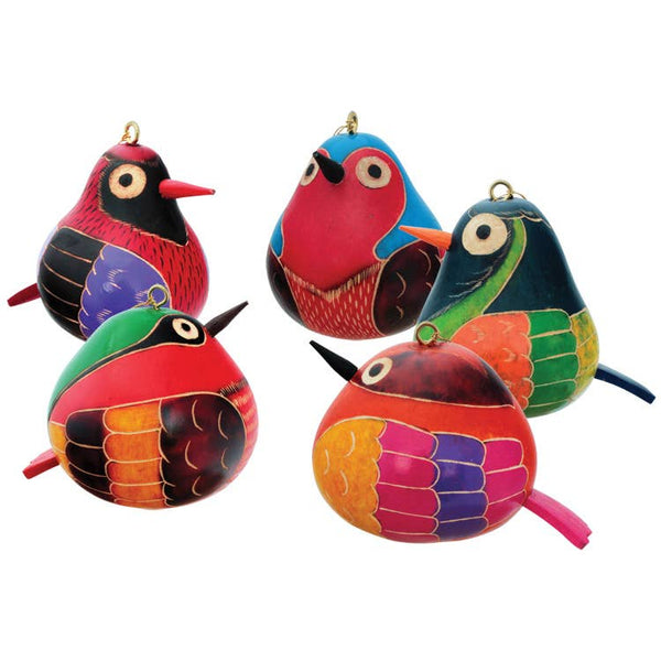 Gourd Ornament - Assorted Colors Bird w/ Beak & Tail 3"