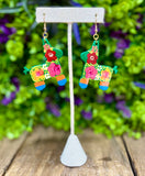 Hand Painted Wooden Donkey Piñata Earrings - Cielito Lindo