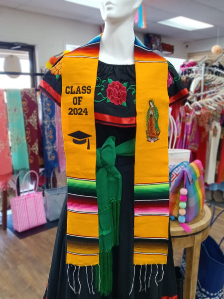 Mexican Serape Graduation Stole Class of 2024 Virgen de Guadalupe