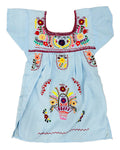 Mexican Puebla Dress for Girls Light Blue