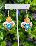Hand Painted Wooden Sacred Heart Earrings - Cielito Lindo