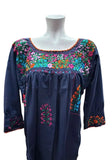 San Antonino Mexican Blouse 3/4 Sleeve Navy