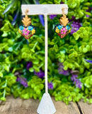 Hand Painted Wooden Small Sacred Heart Earrings - Cielito Lindo
