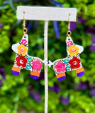 Hand Painted Wooden Donkey Piñata Earrings - Cielito Lindo